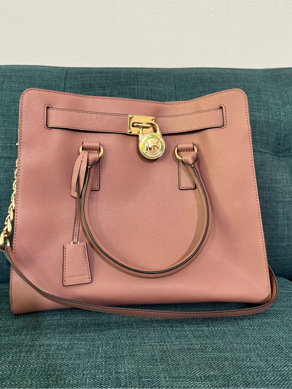 Michael Kors Dusty Rose Saffiano Leather Satchel with Gold Hardware